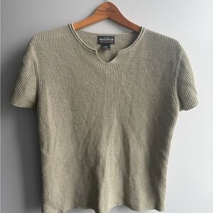 Woolrich Sage Cotton Ribbed Short Sleeve Knit Top